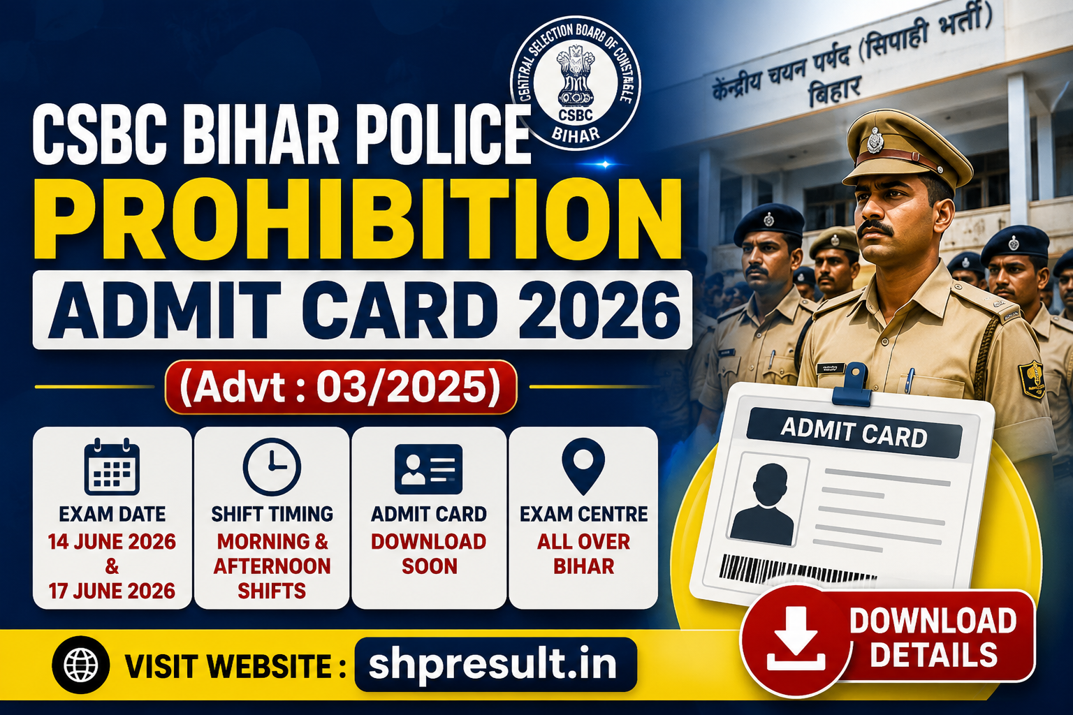 CSBC Bihar Police Prohibition Admit Card 2026